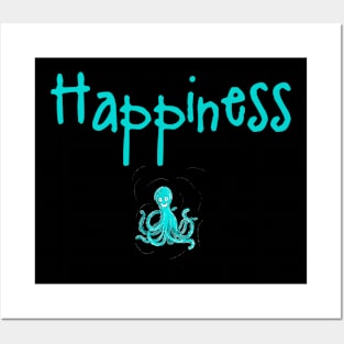 Happy cartoon smiling octopus Posters and Art